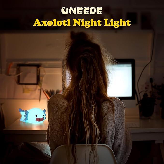 UNEEDE Blue Axolotl Night Light for Kids, Animal Silicone Nursery Night Lamp, Rechargeable Table Lamp, Cute Room Decor Night Light for Bedroom, Living Room, Dining, Desk Decorations, Gift - Bloomnest