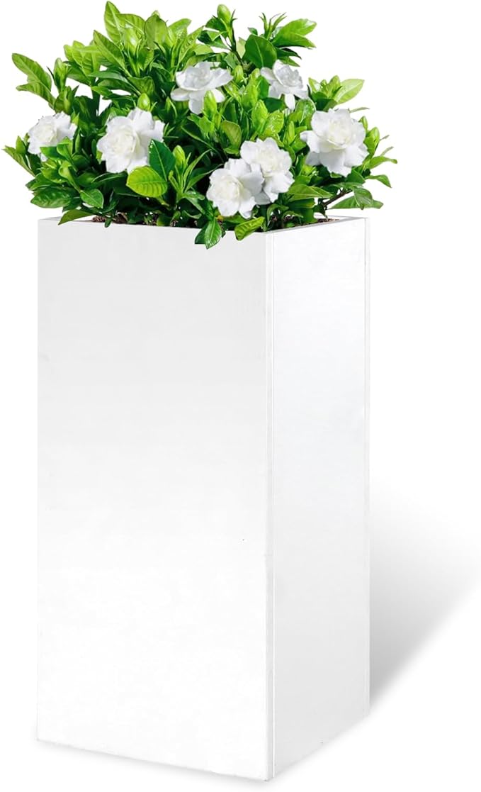 White Steel Metallic Heavy Planter for Outdoor Plants Box 14"x14"x30" Metal Planter Spliced Flower Pots with Partitions for Outside,Indoor,Garden (White, 14 * 14 * 30) - Bloomnest