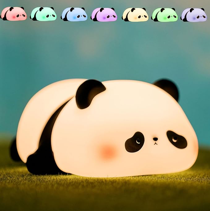 Squishy Cute Panda Night Light,Voice Controlled Light with 7 Color Modes Soft Silicone USB Charging Panda Lamp for Kids Room,Novelty Animal Night Lamp for Decor,Cool Gifts for Boys Girls - Bloomnest