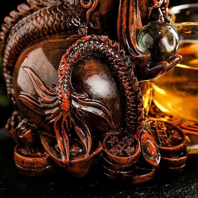 Glass Teapot Set with Infuser Semi Automatic Dragon Tea Set with 6 Small Cups (red dragon) - Bloomnest