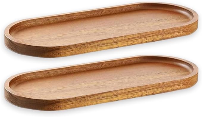 2 Pack Solid Wood Serving Platters and Trays of Natural Wood with Edge,Rectangular Avoid Sliding and Spilling Food (Walnut Trays x 2Pack) (Acacia Wood Platters 2 Pack) - Bloomnest