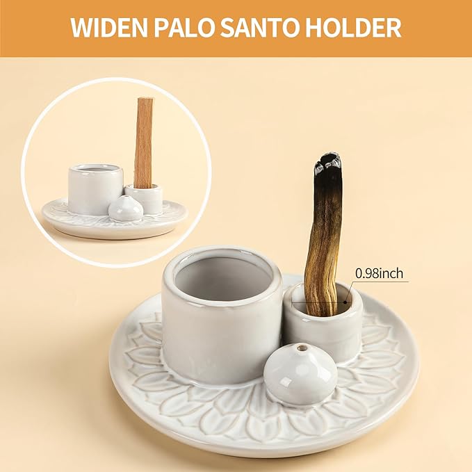 Palo Santo Sticks Holder, Multi-Purpose Handmade Ceramic Incense Burner for Palo Santo Incense Sticks, Sage Holder for Burning, Ash Catcher Tray for Meditation Yoga Room (White) ToolSentryX