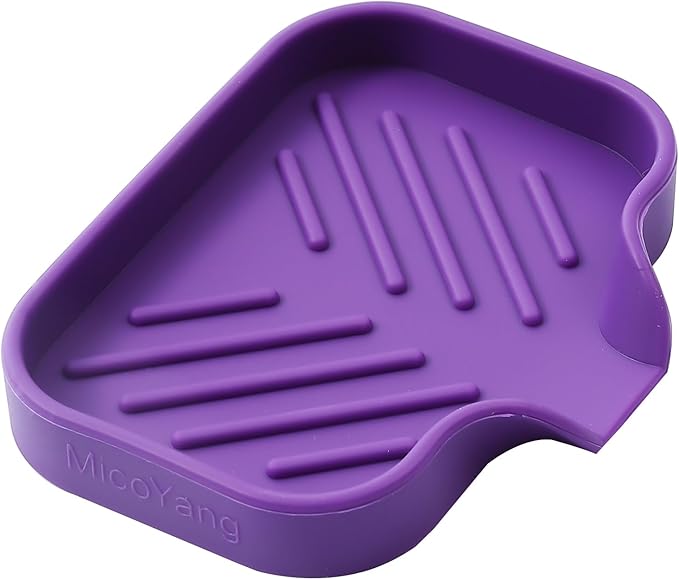 Silicone Bathroom Soap Dishes with Drain Spout-Bathroom and Kitchen Sink Organizer,Sponge Holder,Dish Soap Tray,Perfect for Dispenser,Scrubber,Bottle,Cup on Sink or Counter-Purple 4.9"×3.2" - Bloomnest