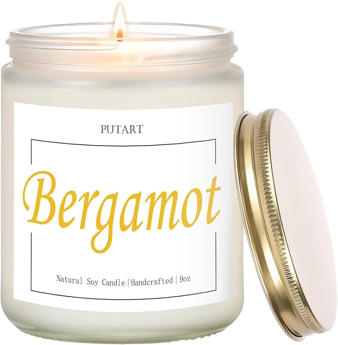 Bergamot & Green Tea Scented Candles for Home, Natural Soy Wax Aromatherapy Non Toxic Candle Gift for Women Men, Home Fragrance Decoration Glass Jar Candle for Meditation and Relaxation (9oz - Bloomnest