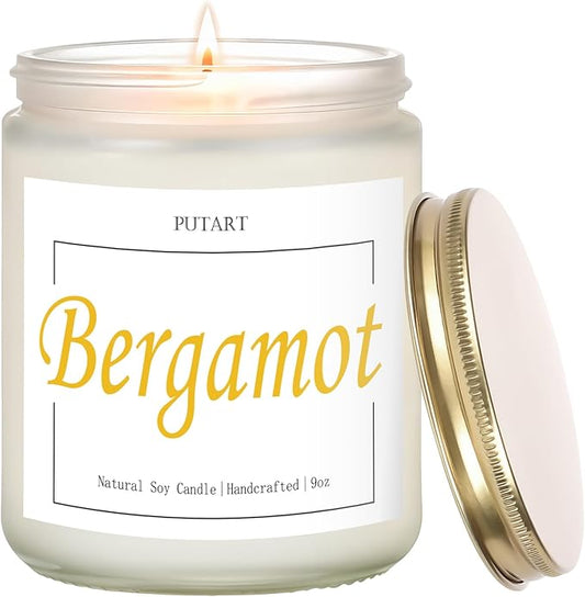Bergamot & Green Tea Scented Candles for Home, Natural Soy Wax Aromatherapy Non Toxic Candle Gift for Women Men, Home Fragrance Decoration Glass Jar Candle for Meditation and Relaxation (9oz - Bloomnest
