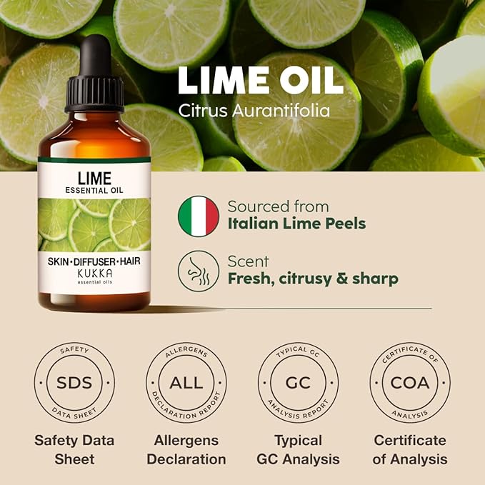 KUKKA Lime Essential Oils - 4 Fl Oz - for Hair, Skin, Diffuser, Aromatherapy & DIY Soap Making Scent - Bloomnest