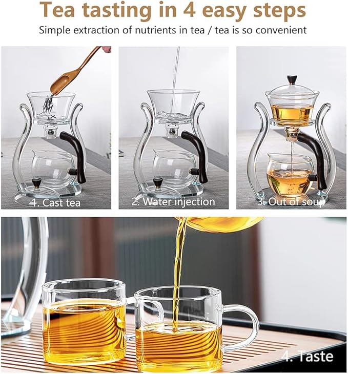 Lazy Kungfu Drip TeaPot, Heat Resistant Tea Set, Semi-Automatic Glass Teapot Suit for Magnetic Water Flow Wooden Glass Teapot Set - Bloomnest