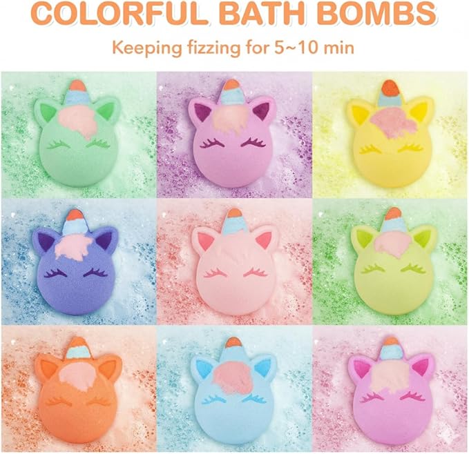 Unicorn Bath Bomb Gift Set 9 Packs for Girls and Boys, Handmade and Nature Bath Bombs with Surprise for Kids, Perfect for Bubble Bath, Christmas Birthday Gifts for Kids Toddler Women - Bloomnest