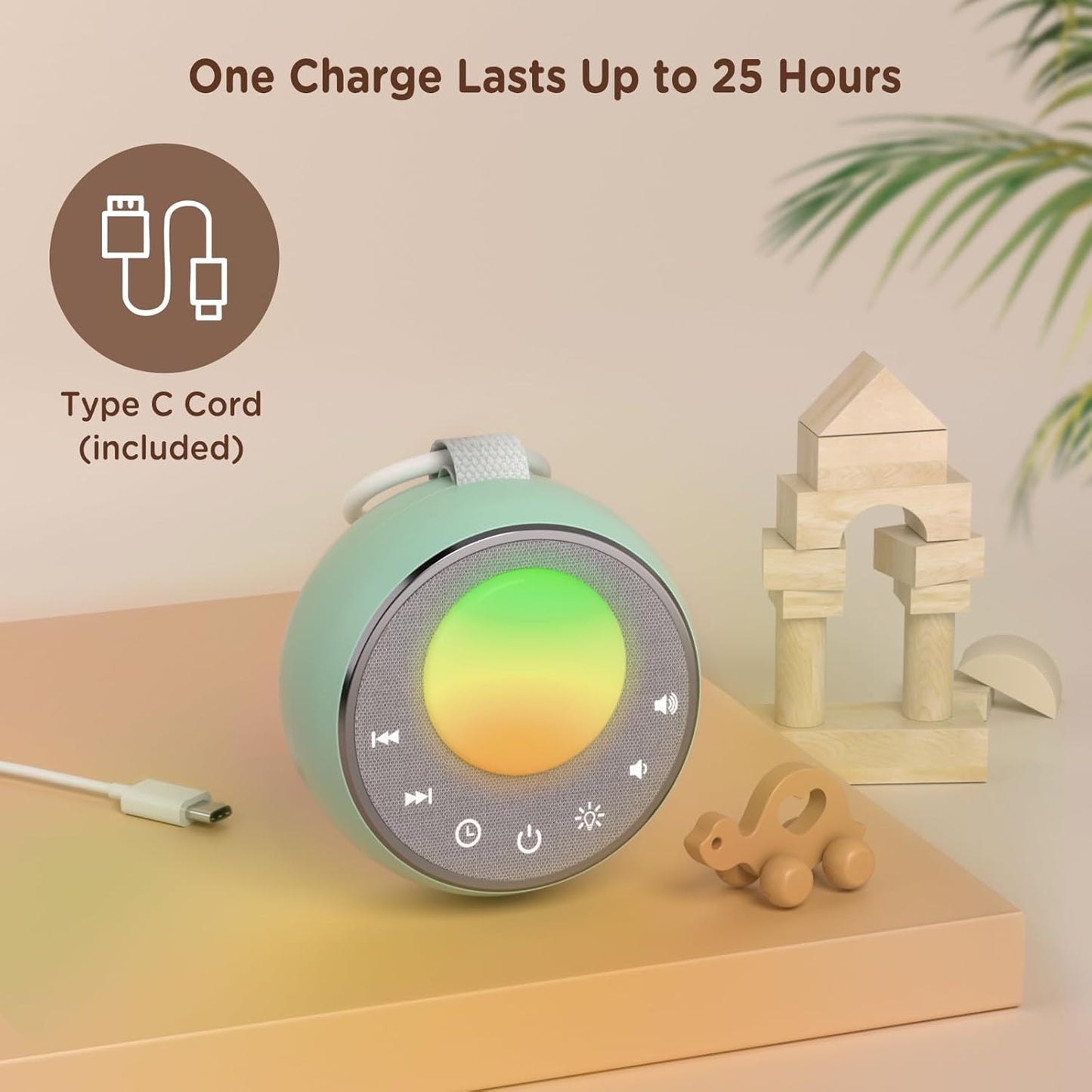 Peakeep Sound Machine with Sleeping Light for Baby, White Noise Lullaby Hush Heartbeat Fan 27 Sounds, 3 Dimmers Dimmable, Travel Battery Machine 30 Volume Loud, 25 Hours Continuous Audio (Aqua)