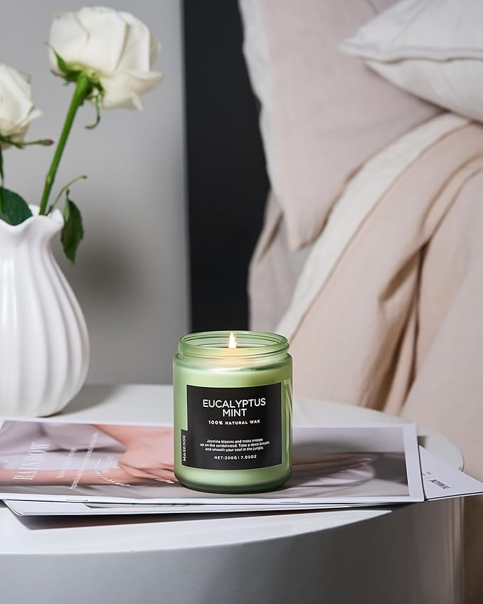 M&SENSE Eucalyptus & Mint Candles for Home Scented, Clean Non Toxic Aromatherapy Candle Gift 7.05oz 50 Hours Burn for Stress Relief Meditation Yoga Relaxing SPA - Bloomnest
