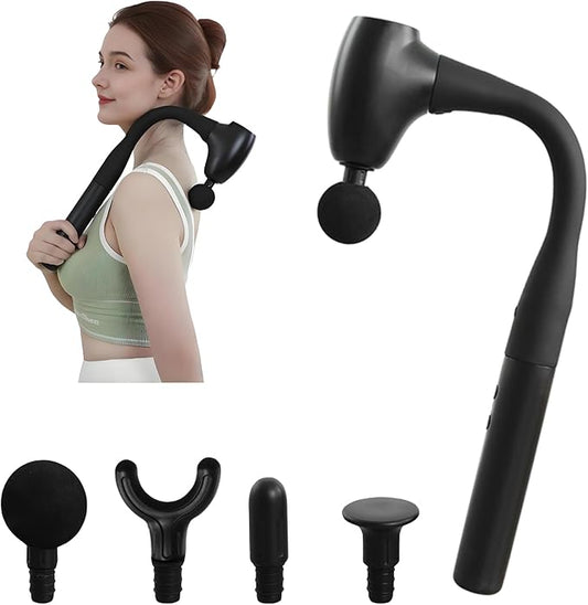 Massage Gun with Extended Handle, Upgraded U-Shaped Back Massager, Reaches Hard-to-Access Muscles, 4 Massage Heads & 4 Speed Levels, Body Massager for Back, Neck, Shoulder, Leg, Black - Bloomnest
