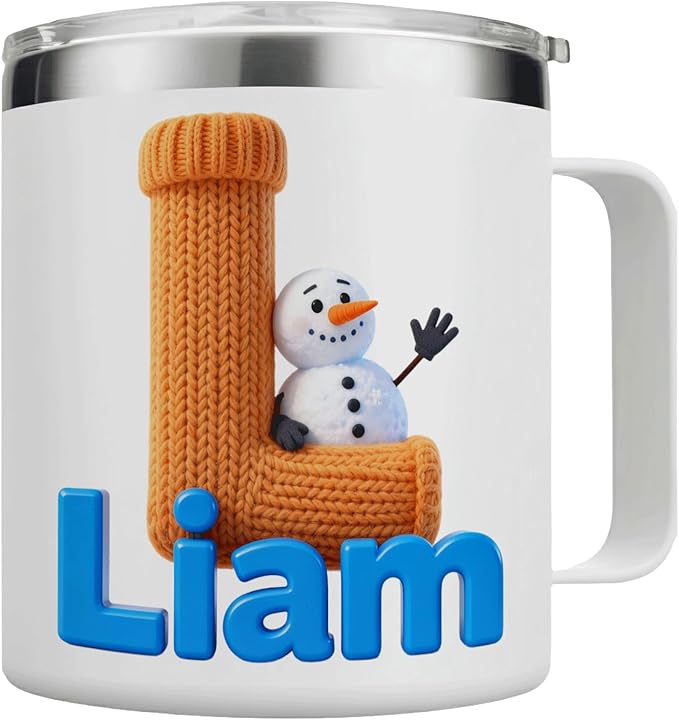 Personalized Christmas Insulated Mug w/Handle, Custom Initial & Name Elf Design, Stainless Steel Tumbler for Hot/Cold Drinks, Unique Holiday Gift for Men, Women, Kids (B123) - Bloomnest