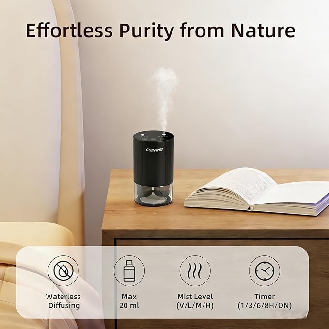 Dual Nozzle Waterless Essential Oil Diffuser for Home Large Room, Car, Office, Portable Battery Operated Aromatherapy Scent Diffusers, Mini Cordless Air Freshener, 5 Timers & 4 Mist Levels - Bloomnest