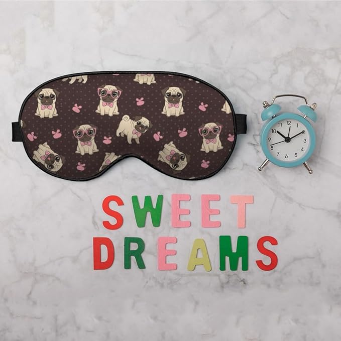 Cartoon Pug Sleep Mask Eye Mask Puppy Bow Tie Glasses Dog Animal Sleep Mask Light Blocking Adjustable Smooth Soft Eye Masks for Women Deep Rest Travel - Bloomnest