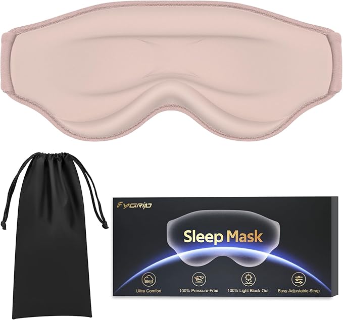 3D Cooling Eye Mask Sleep Mask for Men & Women, 100% Pressure-Free & Light Block-Out Eye Mask for Sleep with Easy Adjustable Strap, Night Eye Cover for Travel, Pink - Bloomnest