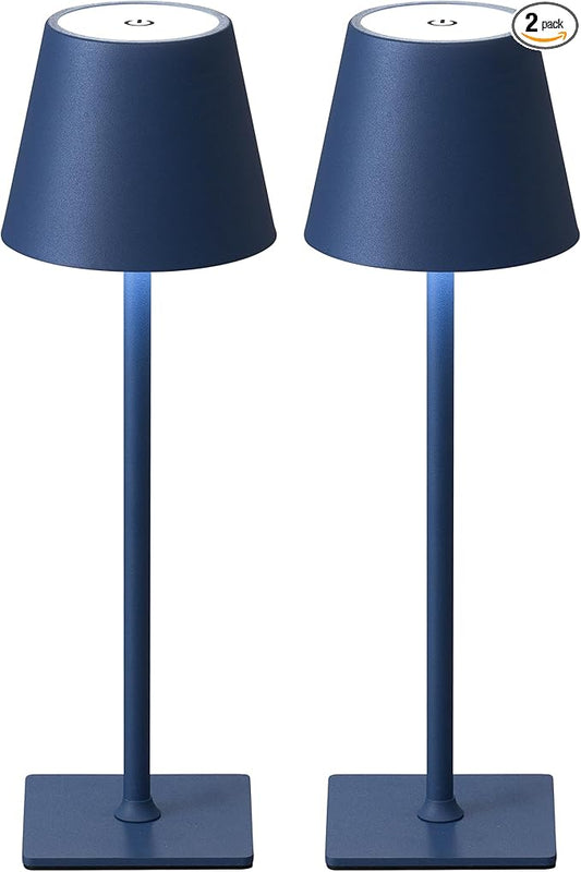 KDG 2 Pack Cordless Table Lamp,Portable LED Desk Lamp, 4000mAh Battery Operated, 3 Color Stepless Dimming Up, for Restaurant/Bedroom/Bars/Outdoor Party/Camping/Coffee Shop Night Light(Blue) - Bloomnest