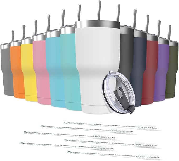 30oz Stainless Steel Travel Mug with Lid, Double Wall Vacuum Insulated Bulk Tumbler with Straws, Powder Coated Coffee Cup Suitable for Vehicle Cup Holders - Bloomnest