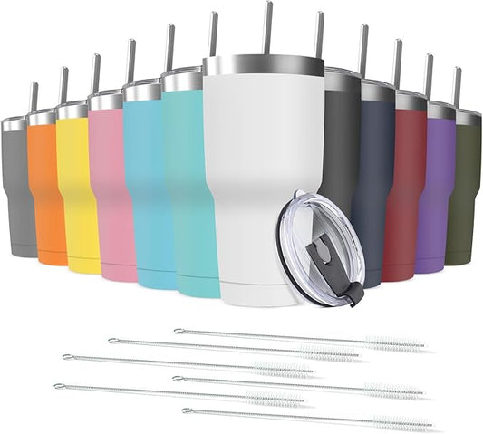 30oz Stainless Steel Travel Mug with Lid, Double Wall Vacuum Insulated Bulk Tumbler with Straws, Powder Coated Coffee Cup Suitable for Vehicle Cup Holders - Bloomnest