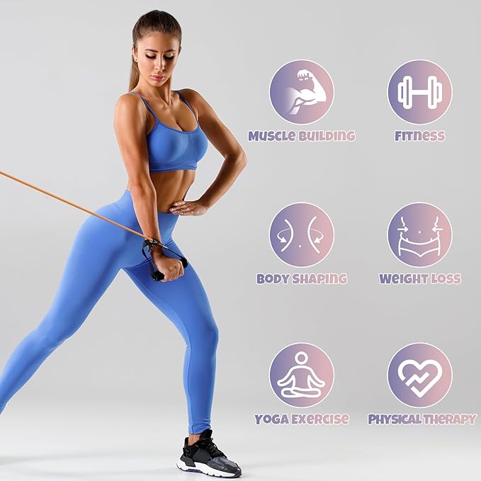 RitFit Single Resistance Exercise Band with Comfortable Handles - Ideal for Physical Therapy, Strength Training, Muscle Toning - Door Anchor and Starter Guide Included - Bloomnest