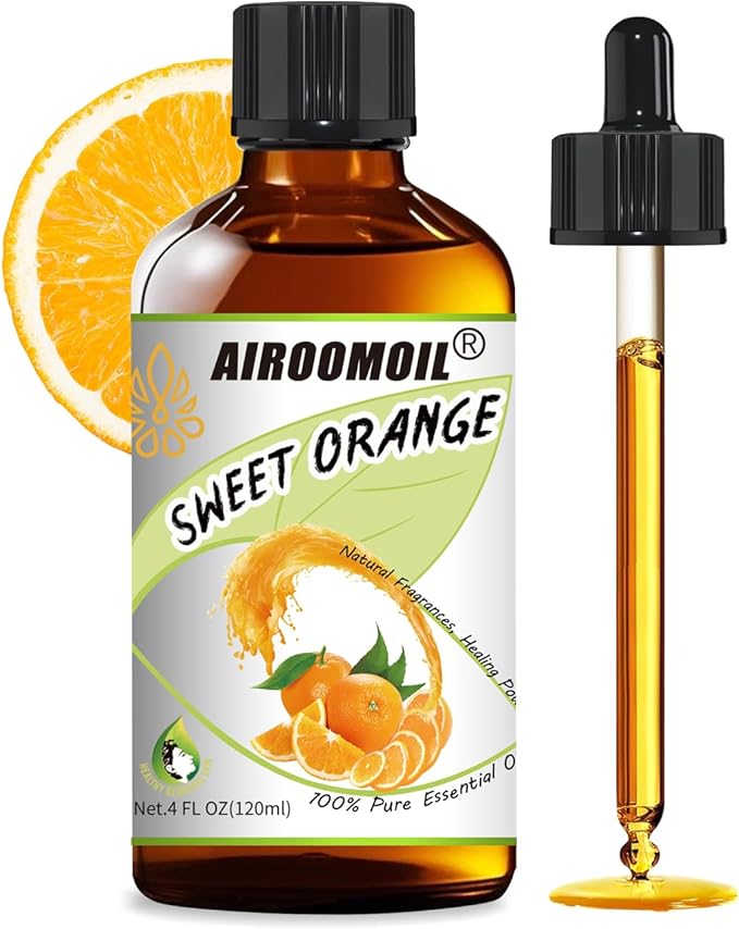 Sweet Orange Essential Oil 4 fl oz, 100% Pure Natural Citrus Oil for Diffuser Use, Natural Cleaning and DIY Soap & Candle Making, Fresh Orange Aroma for Home Fragrance, Large Bottle for Airoomoil