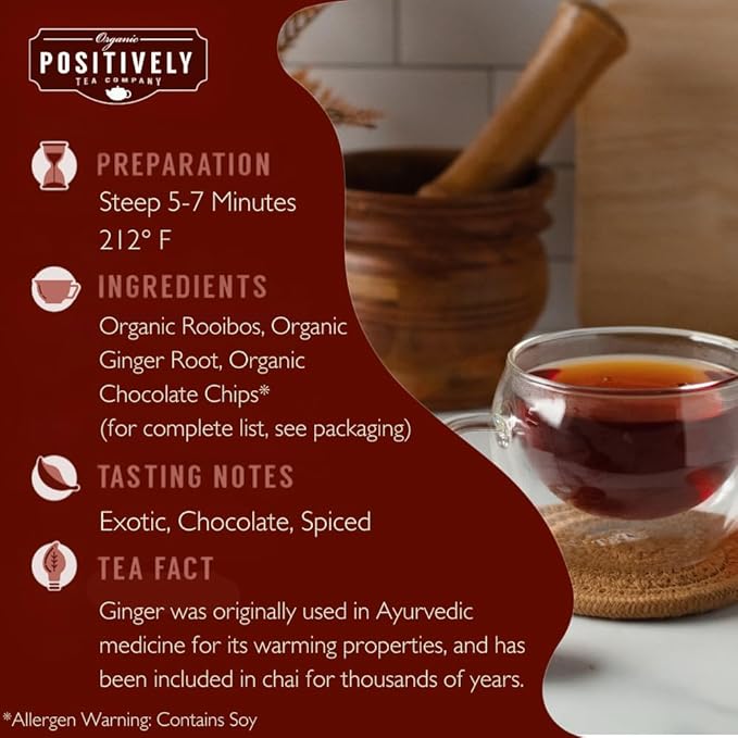 Organic Positively Tea Company, Rooibos Chocolate Chai Tea, Loose Leaf, 4 Ounce - Bloomnest