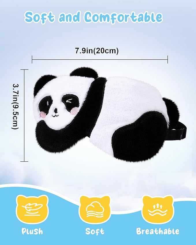 Sleep Mask for Kids - Cute Cartoon Plush Fuffy Sleeping Eye Cover Panda Kawaii Soft Eyeshade with Adjustable Strap Animal Eye Blindfold for Kids Girls Boys Teens - Bloomnest