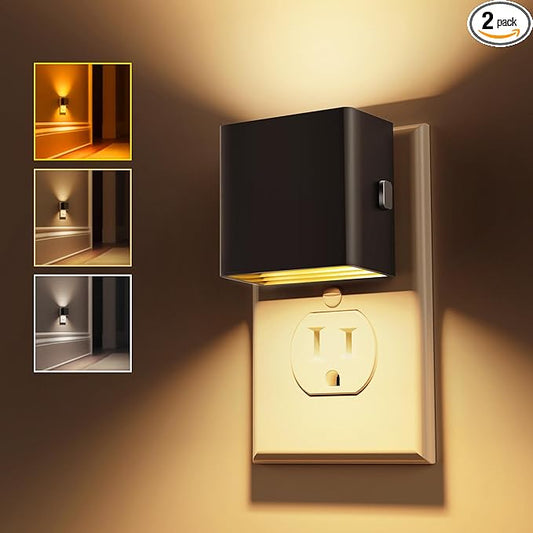 L LOHAS LED Night Lights Plug into Wall,[2-Pack] Plug in Night Light with Dusk to Dawn Sensor,3CCT 1600K/2700K/5000K,Brightness Adjustable,Nightlight for Adults Bathroom Bedroom - Bloomnest