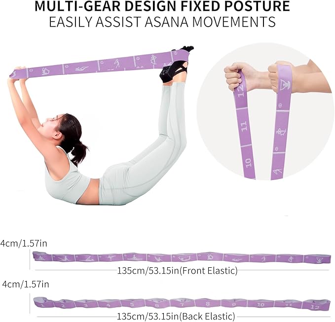 Multi-Functional Slimming Resistance Bands Yoga Straps Elastic Stretching Band 10/12 Loops for Pilates, Latin Training, Dance, Gymnastics, Fitness, Ballet and Physical Therapy - Bloomnest