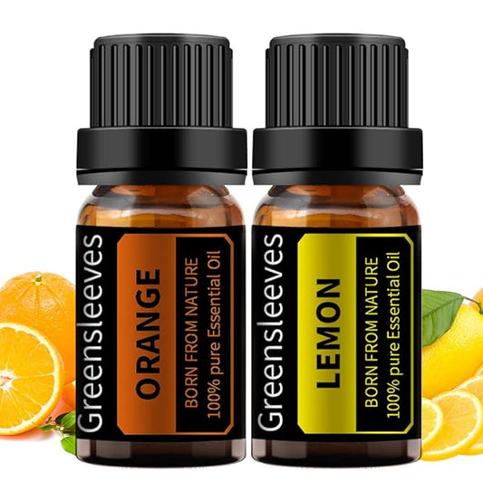 GREENSLEEVES Lemon Orange Essential Oil Set, 2 x 10ml Pure Plant-Based Fragrance Oil for Aromatherapy, Essential Oils for Diffuser, Massage, Bath Bomb, Scented Candle Soap Making GREENSLEEVES