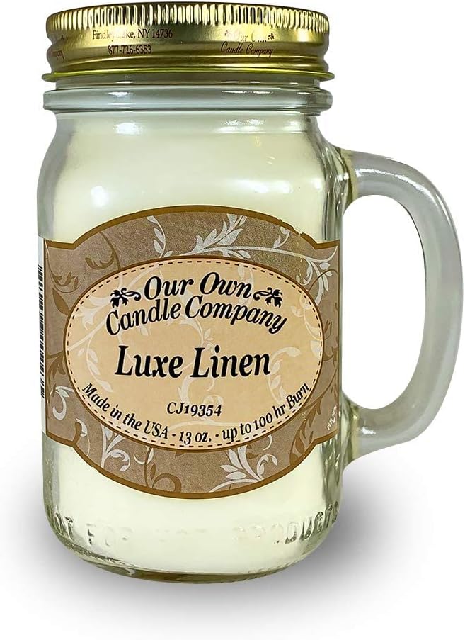 Our Own Candle Company, Luxe Linen Scented Mason Jar Candle, 100 Hour Burn Time, 13 Ounces - Bloomnest