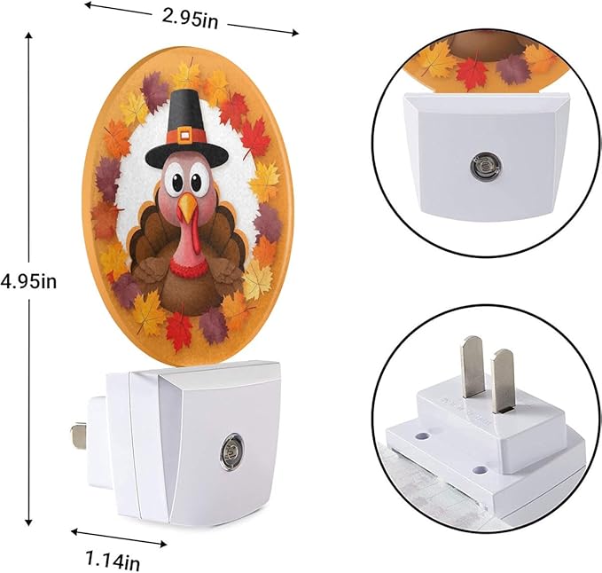 EKOBLA Autumn LED Plug-in Nightlights Turkey Maple Leaves Night Lights Plug into Wall Dusk to Dawn LED Lighting for Bedroom Bathroom Kitchen Corridor - Bloomnest