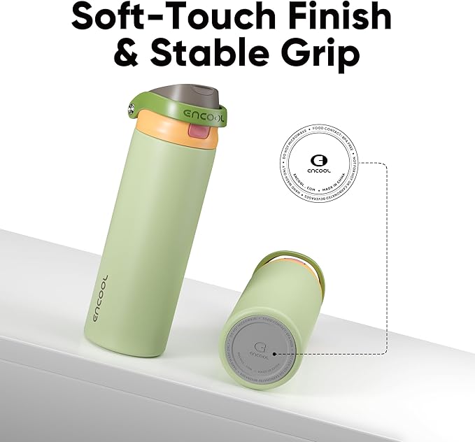 ENCOOL Leakproof Insulated Water Bottle with Straw Dual-Sip Water Bottle Bag-Safe Design for Work, Commute & Gym – Keeps Drinks Cold All Day, 32 oz, Sage Green ENCOOL