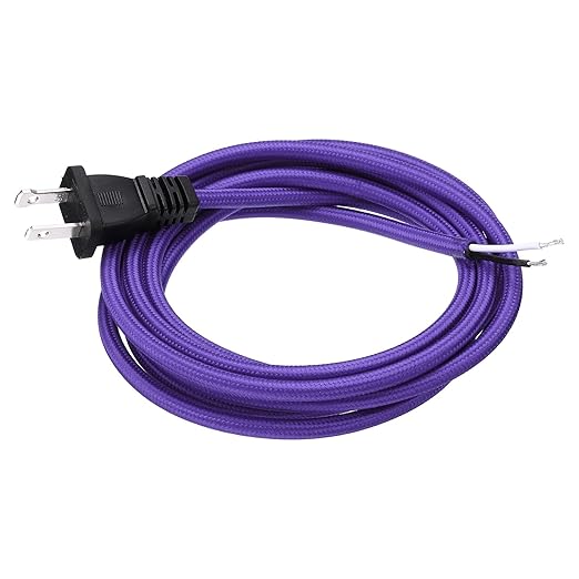 uxcell 8Ft 18/2 Cloth Covered Lamp Cord with Plug, Vintage Electrical Lamp Cord with Stripped Ends for Extension Wiring DIY Repairing, Purple