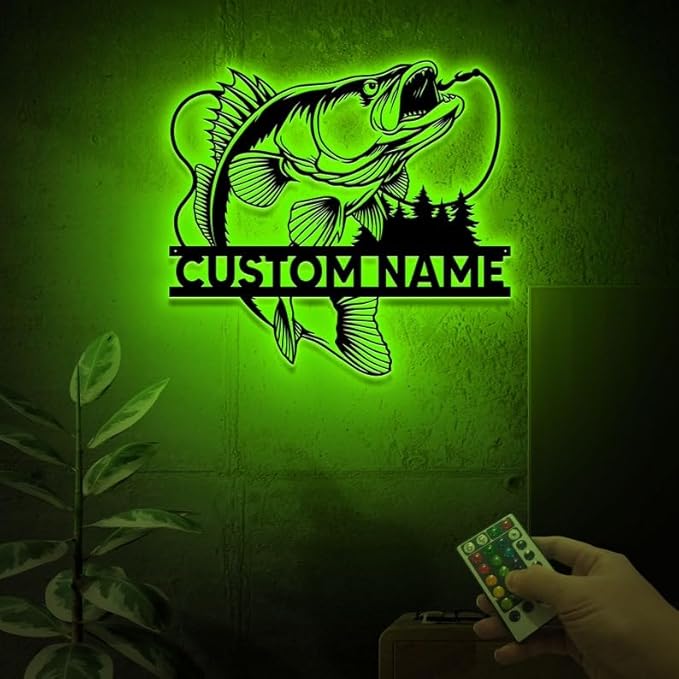 Personalized Neon Sign, Custom Walleye Fishing Metal Sign with Led Light, Fishing Gifts for Men Father,s Day Gift, Fisher Name Sign Cabin Decor, Walleye Fish Gift - Bloomnest