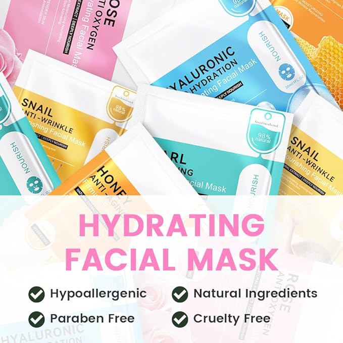 8 Pack Rose Face Mask,Pink Face Masks Skincare Spa Day Kit Supplies,Spa Party Favors for Women,Sheet Facial Mask Skincare Gifts Set,Moisturize Soothe for All Skin Types - Bloomnest