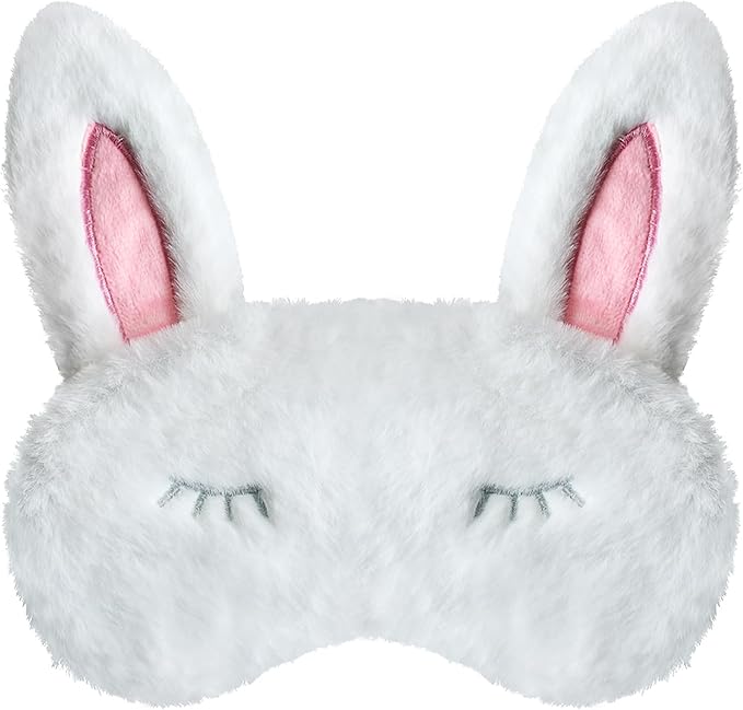 Cute Animal Sleeping Mask Sleep Mask, Soft Plush Rabbit Eye Mask for Travel Nap Sleeping Blindfold Eye Cover Eyeshade for Adult Kids Girls Teens Men Women - Rabbit, White - Bloomnest