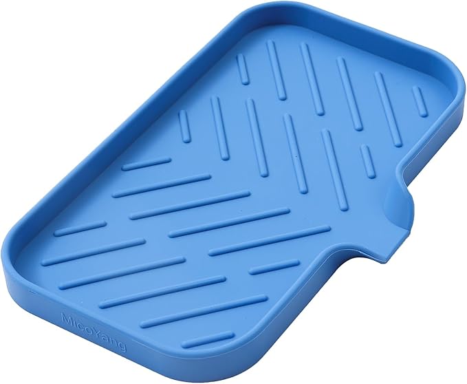 Silicone Bathroom Soap Dishes with Drain Spout Bathroom and Kitchen Sink Organizer,Sponge Holder,Dish Soap Tray,Perfect for Dispenser,Scrubber,Bottle,Cup on Counter Lichen Blue 9.6"×5.3" - Bloomnest