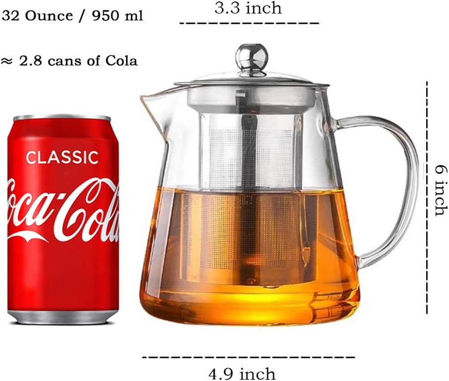 Glass Teapot with Infuser Tea Pot 32oz/43oz Tea Kettle Stovetop Safe Blooming and Loose Leaf Tea Maker Set (32oz/ 950ml) - Bloomnest