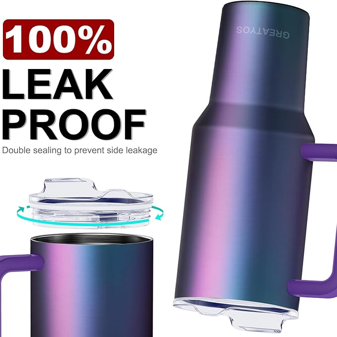 40 oz Tumbler with Handle and Straw Lid Insulated Tumblers Cups with Lids Straws Double Wall Vacuum Leak Proof Stainless Steel 40oz Tumbler Travel Mug Gifts for Men Women Him Her (Aurora) - Bloomnest