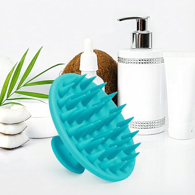 Meartchy Silicone Scalp Massager Shampoo Brush, Scalp Brush for Hair Growth & Dandruff Removal, Hair Scrubber Scalp Stimulator Exfoliator Brush with Soft Bristles for Wet Dry Scalp Care (Lake Blue) Meartchy