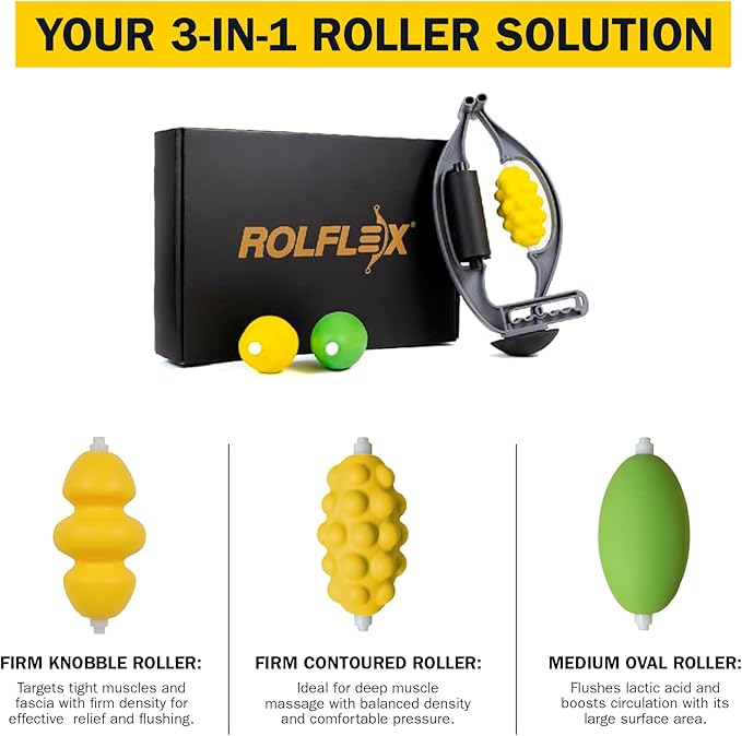 Rolflex The Massage Combo – 3-in-1 Roller for Muscles Deep Tissue with Firm Knobble, Contoured Muscle & Medium Oval Foam – Portable & Easy to Use Arm Massager & Leg Roller - Bloomnest