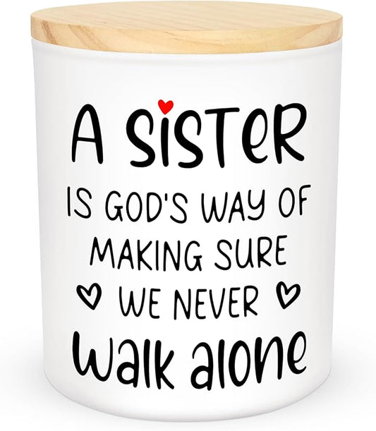 TEEZWONDER Sister Gifts for Women - Never Walk Alone Long Lasting Vanilla Lavender Candle 10 oz - Christian Birthday Gifts for Sisters from Sister, Candle for Women