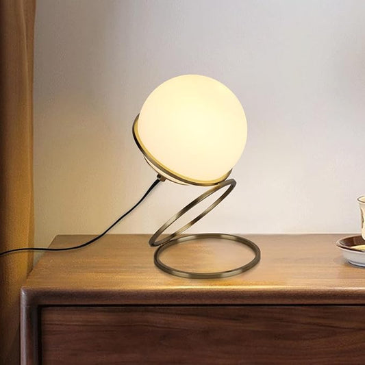 Mid Century Modern Table Lamp Glass Globe Table Lamps Minimalist Brass Table Lights for Bedroom Bedside Living Room Office Nightstand E26 Dimmable Switch Aesthetic Lamp - Bloomnest