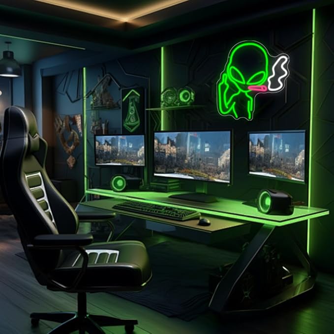 Alien Neon Sign, LED Neon Light Signs for Wall Decor Green Alien Light Up Sign Lamp for Bar Bedroom Pub Man Cave Birthday Gift Dimmable USB Powered(14.9"*13.4") - Bloomnest