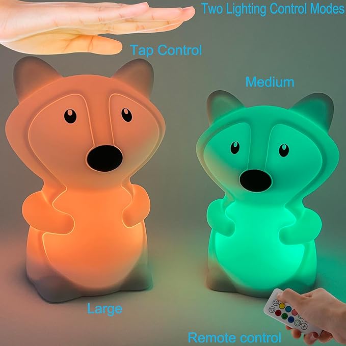 Large Size Fox Night Lights for Kids Animal Bedside Lamps, Decorative Lights, Mood Light, Soft Light, Portable Color Changing Gift for Children Girls Boys Student Teen - Large - Bloomnest