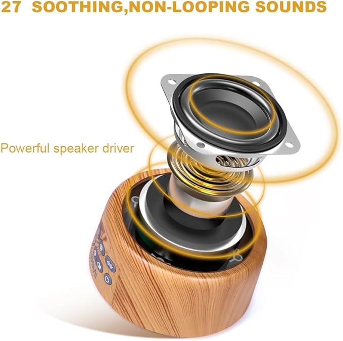 DOUNI White Noise Machine with 27 Soothing Sounds Timer, Adjustable Volume, Memory Function for Sleeping, Relaxation,Sound Machine for Kid,Adult,Nursery,Home,Office,Travel.Wood Grain