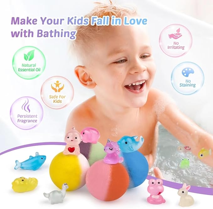 Bath Bombs for Kids with Toy Inside, 36 Pcs Bath Bombs with Glow in The Dark Dinosuar, Animal and Ocean Surprise Inside, Handmade Organic Bubble Bath Ball Gift Set for Birthday, Easter, Christmas - Bloomnest
