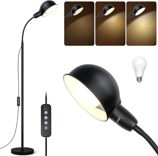 Floor Lamp with Flexible Gooseneck and Height Adjustable，Standing Lamp Include Dimmer LED Bulb，Ideal Tall Lamp with Dimmer and Timer Switch for Reading,Bedside and Living Room (Black) - Bloomnest