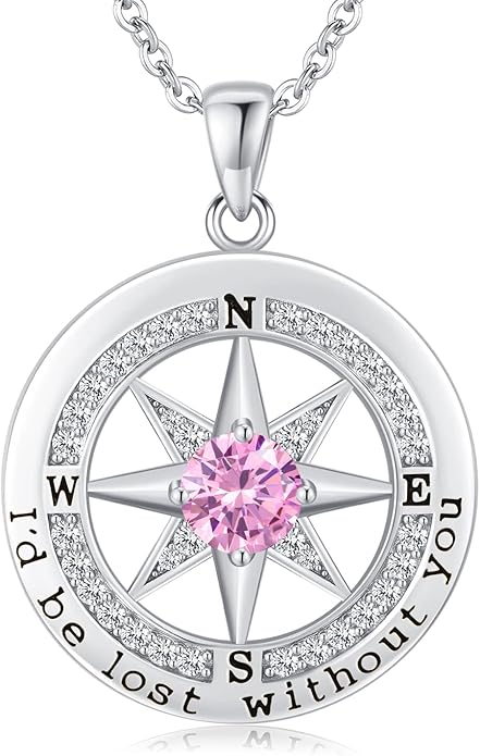 S925 Necklace Gift for Wife |Compass Jewelry |Women Anniversary |Sterling Silver |Girlfriend Birthday Gifts for Her Valentines |I'd be Lost without You |Jewel 18K Gold - Bloomnest