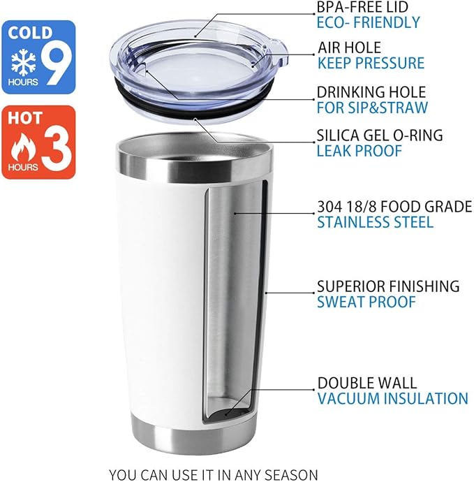 HASLE OUTFITTERS 20oz Tumblers Bulk Stainless Steel Cup with Lid Double Wall Vacuum Insulated Coffee Mug for Cold & Hot Drinks 8 Pack, White - Bloomnest